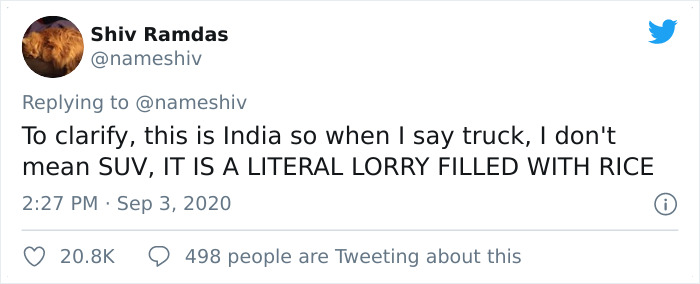 Indian Man Gets Tired Of Buying Rice Every Day, Orders A Whole Truck To Their Home, Hilarity Ensues Indian Man Gets Tired Of Buying Rice Every Day, Orders A Whole Truck To Their Home, Hilarity Ensues