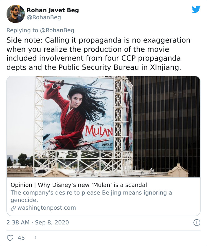Guy On Twitter Points Out Why Disney&rsquo;s Mulan (2020) Is Effectively Chinese Propaganda