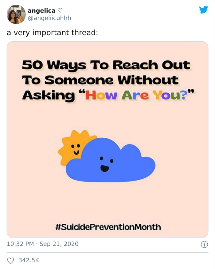 Woman Lists 50 Ways In Which You Can Reach Out To Someone Without Asking 'How Are You' And Many People Find It Helpful Woman Lists 50 Ways In Which You Can Reach Out To Someone Without Asking 'How Are You' And Many People Find It Helpful