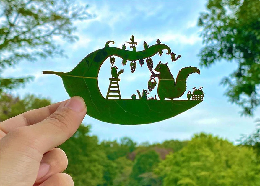 This Japanese Artist Is Going Viral With His Amazing Works Of Art Using Tree Leaves (127 Pics)