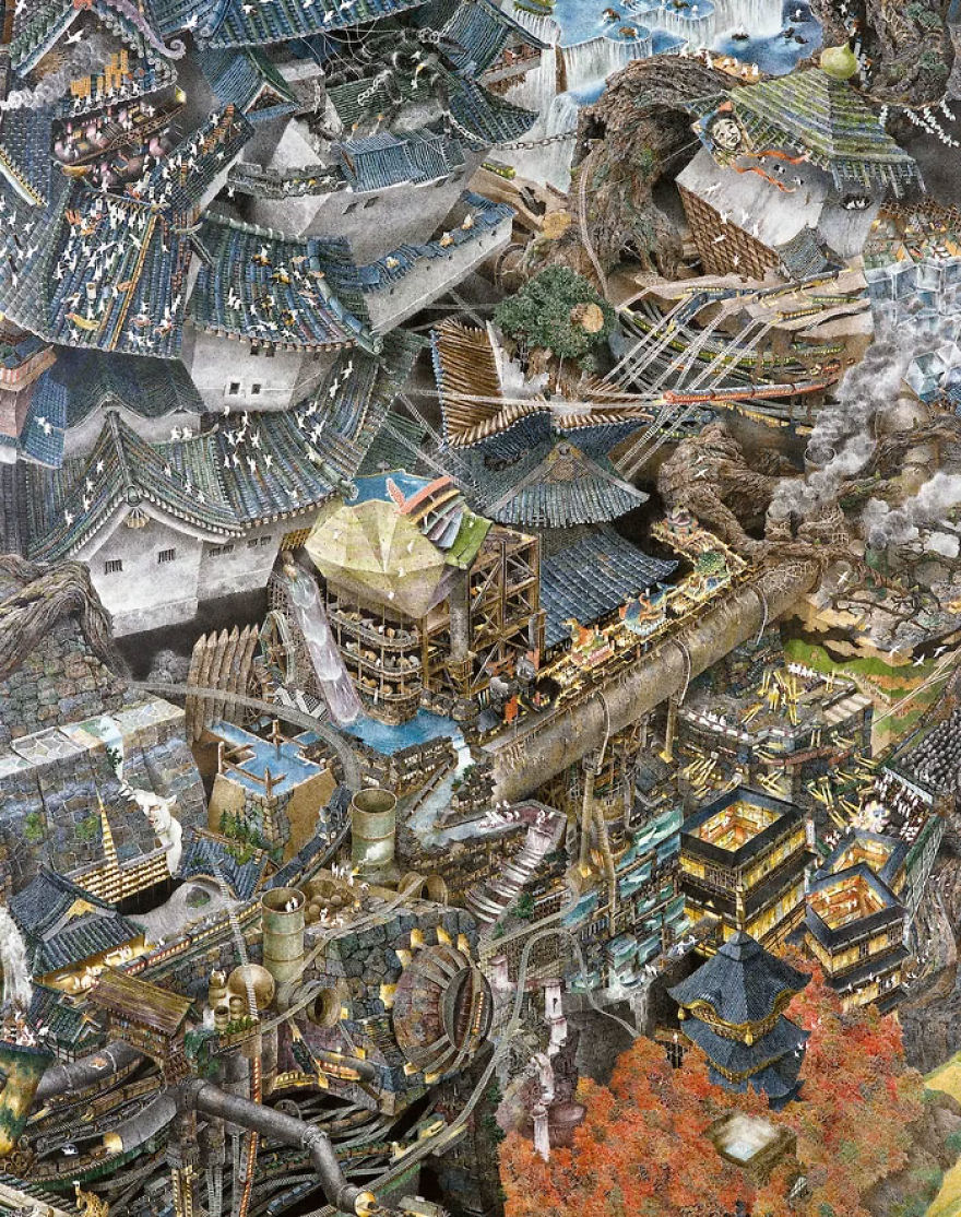 Japanese Artist Fits Entire Worlds Into His Drawings, And His Surreal Works Take Him Years (28 Pics) Japanese Artist Fits Entire Worlds Into His Drawings, And His Surreal Works Take Him Years (28 Pics)