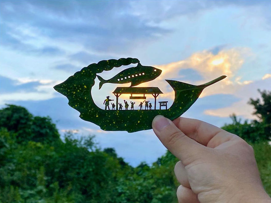 This Japanese Artist Is Going Viral With His Amazing Works Of Art Using Tree Leaves (127 Pics)