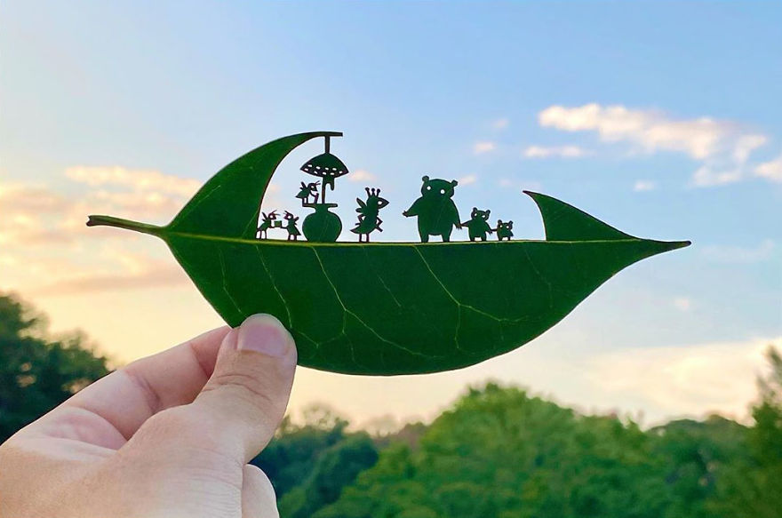 This Japanese Artist Is Going Viral With His Amazing Works Of Art Using Tree Leaves (127 Pics)