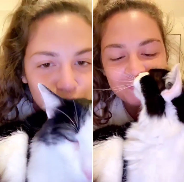 A Cat Adopted My Sister. When You Kiss Her, She Kisses Back!