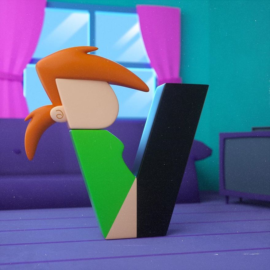 This Artist Illustrated The Alphabet Using Cartoon Characters (26 Pics)