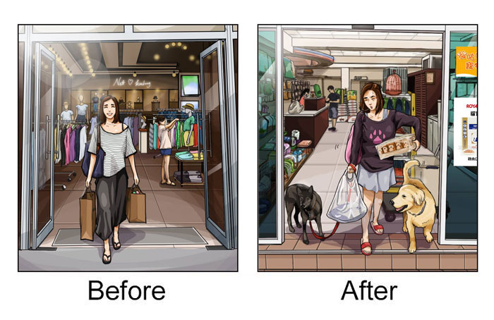 Life-Before-After-Pets- Illustrations-Mai-John
