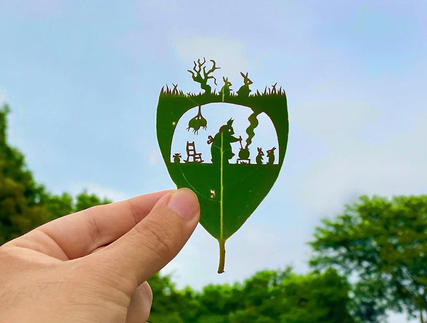This Japanese Artist Is Going Viral With His Amazing Works Of Art Using Tree Leaves (127 Pics)