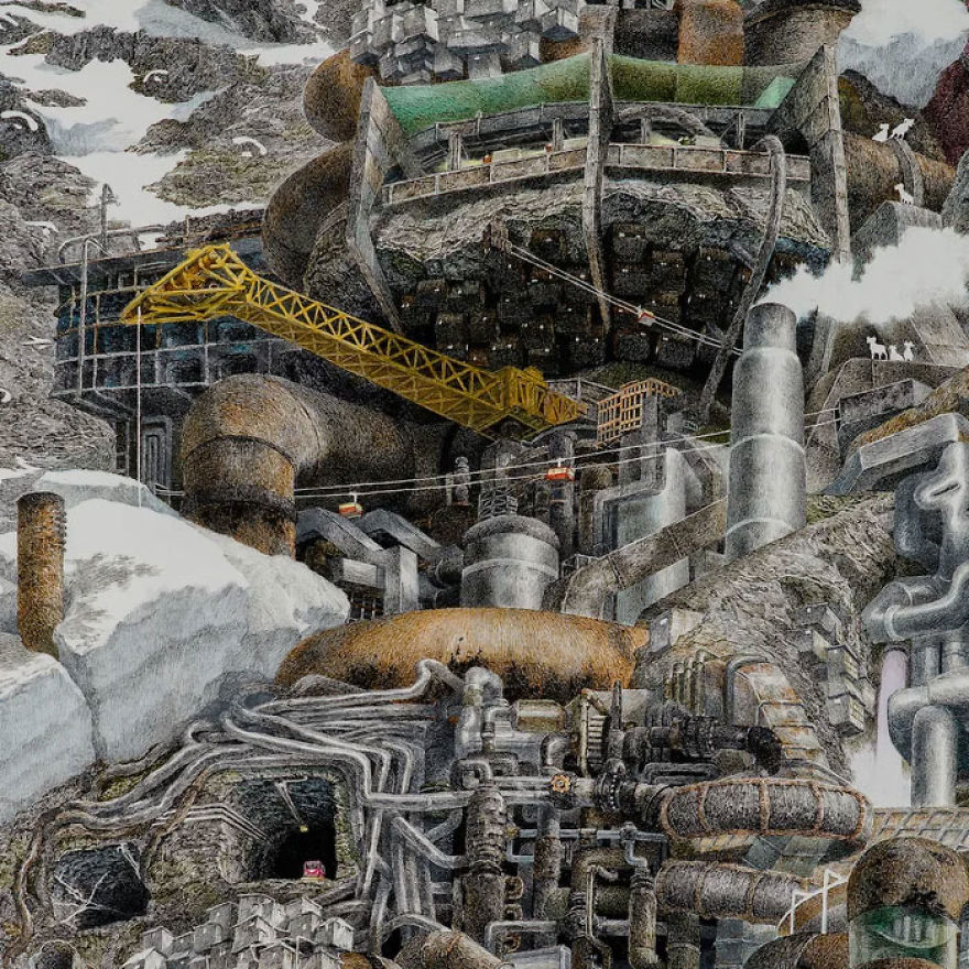 Japanese Artist Fits Entire Worlds Into His Drawings, And His Surreal Works Take Him Years (28 Pics)