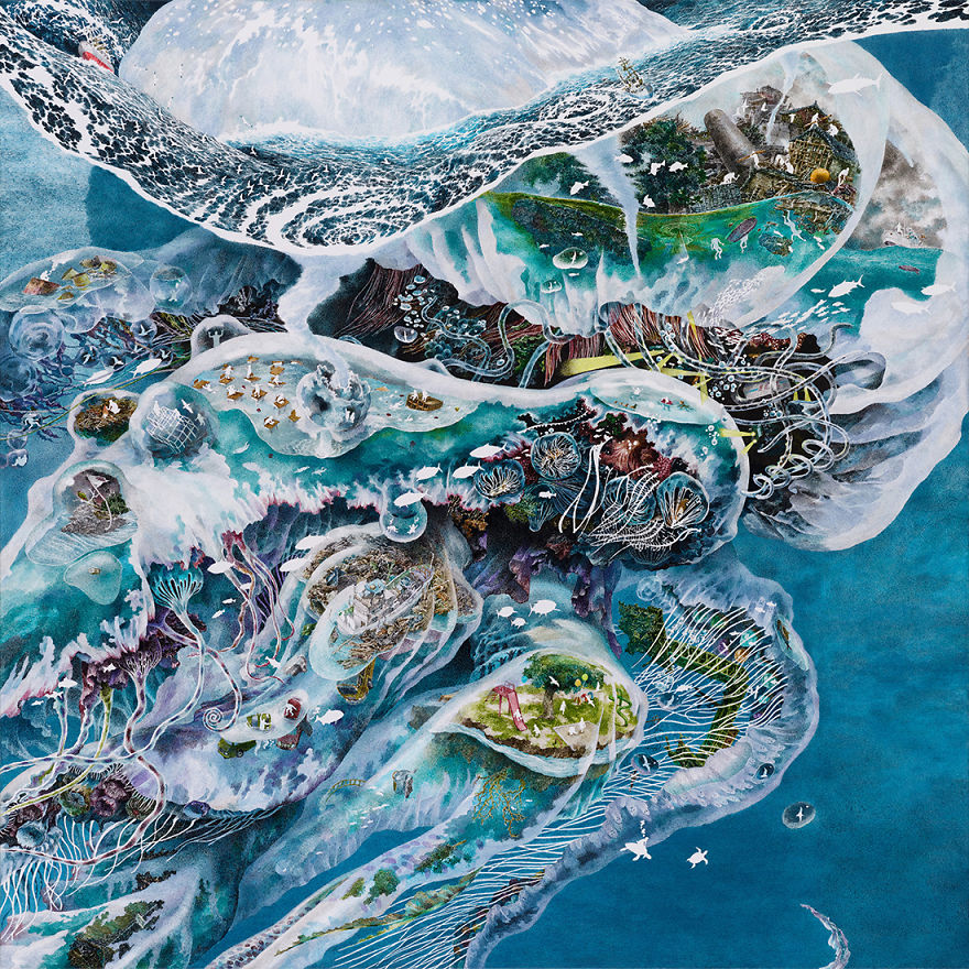 Japanese Artist Fits Entire Worlds Into His Drawings, And His Surreal Works Take Him Years (28 Pics)