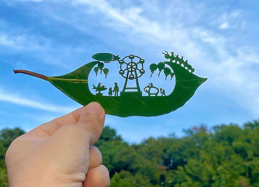 This Japanese Artist Is Going Viral With His Amazing Works Of Art Using Tree Leaves (127 Pics)
