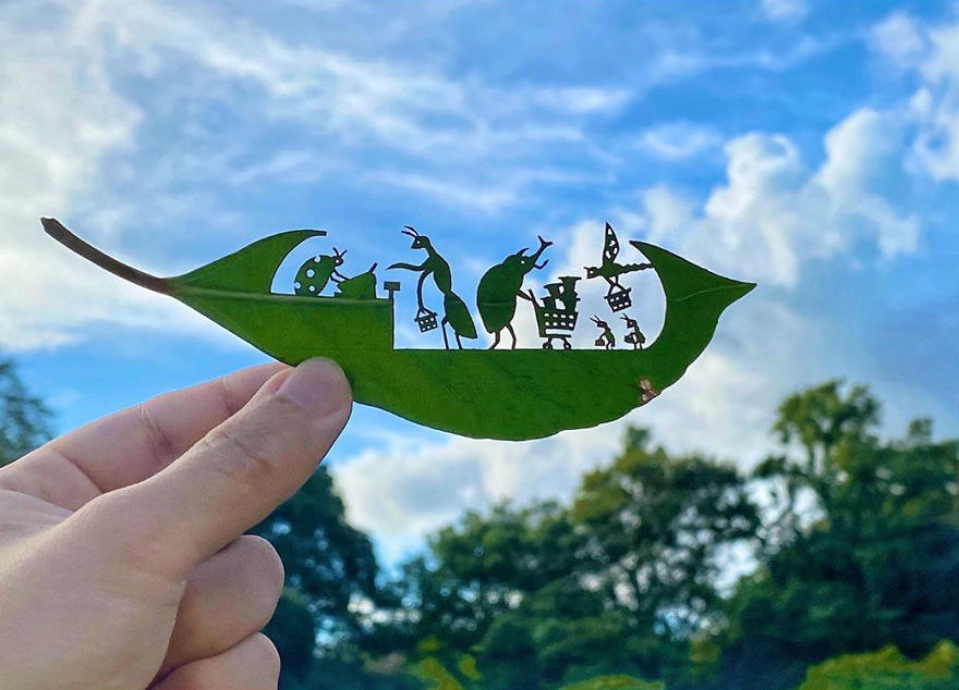 This Japanese Artist Is Going Viral With His Amazing Works Of Art Using Tree Leaves (127 Pics)