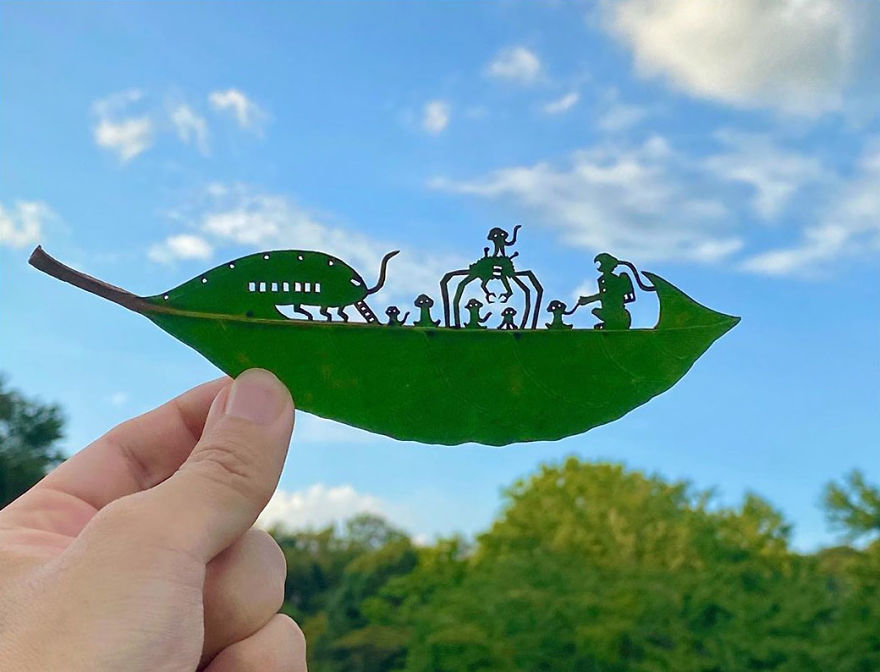 This Japanese Artist Is Going Viral With His Amazing Works Of Art Using Tree Leaves (127 Pics)