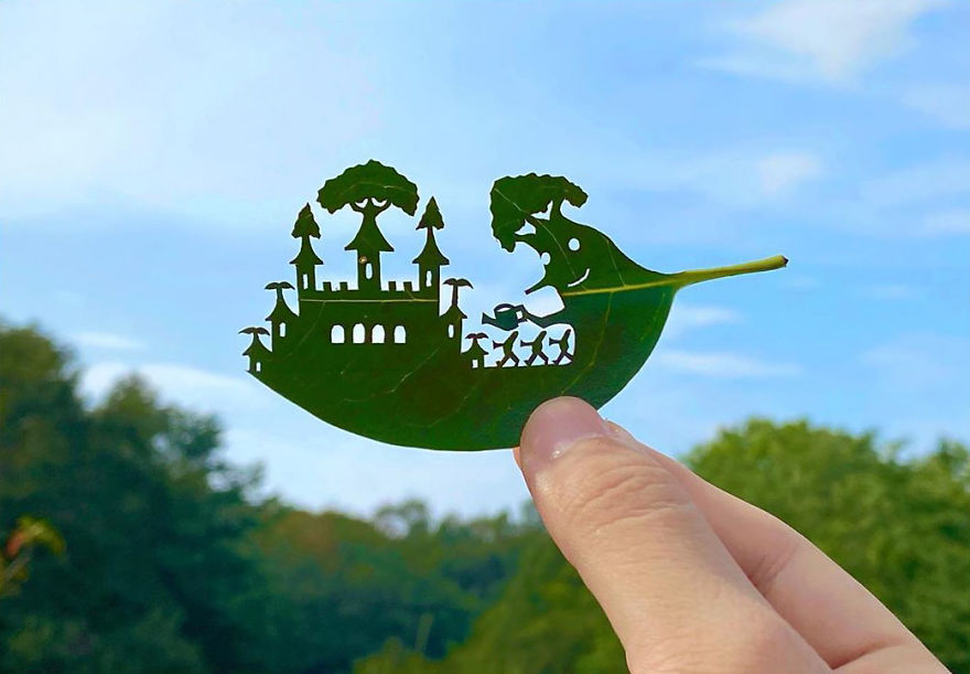 This Japanese Artist Is Going Viral With His Amazing Works Of Art Using Tree Leaves (127 Pics)