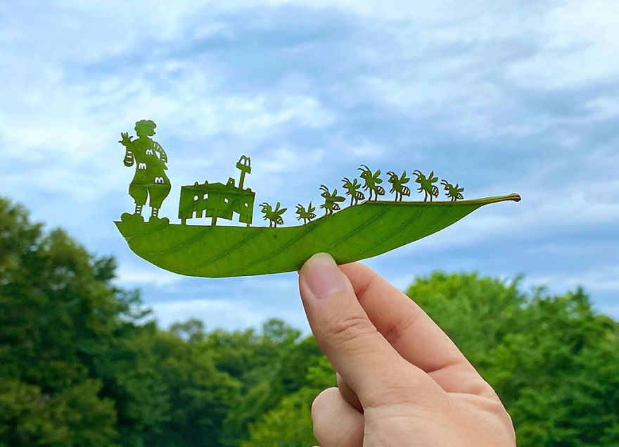 This Japanese Artist Is Going Viral With His Amazing Works Of Art Using Tree Leaves (127 Pics)