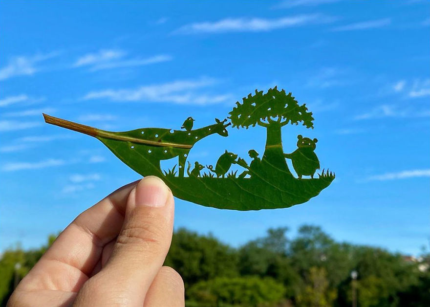 This Japanese Artist Is Going Viral With His Amazing Works Of Art Using Tree Leaves (127 Pics)
