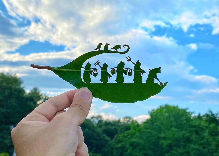 This Japanese Artist Is Going Viral With His Amazing Works Of Art Using Tree Leaves (127 Pics)