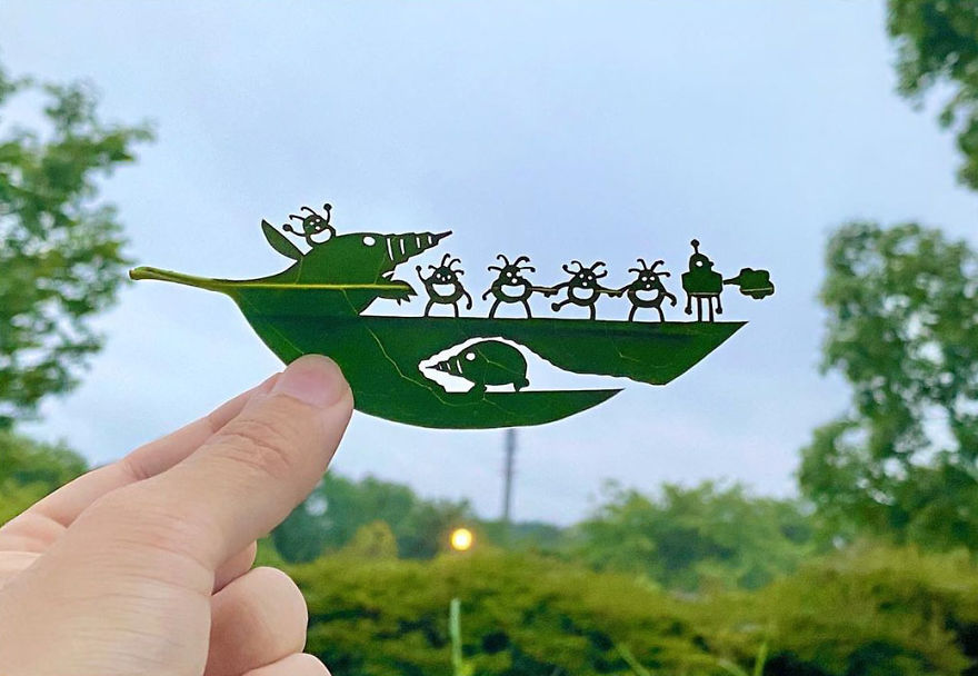This Japanese Artist Is Going Viral With His Amazing Works Of Art Using Tree Leaves (127 Pics)
