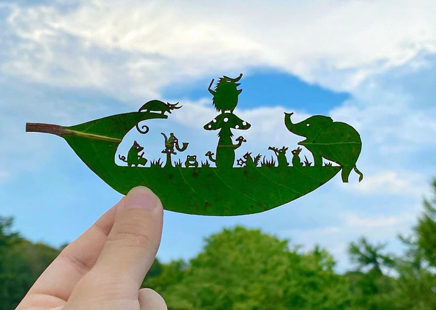 This Japanese Artist Is Going Viral With His Amazing Works Of Art Using Tree Leaves (127 Pics)