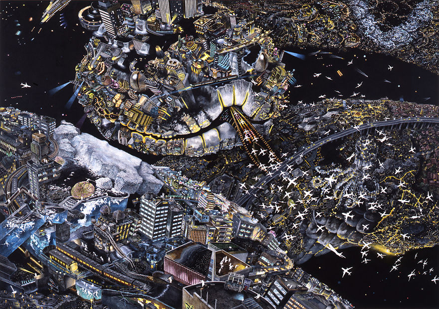Japanese Artist Fits Entire Worlds Into His Drawings, And His Surreal Works Take Him Years (28 Pics)