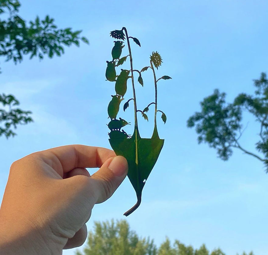 This Japanese Artist Is Going Viral With His Amazing Works Of Art Using Tree Leaves (127 Pics)