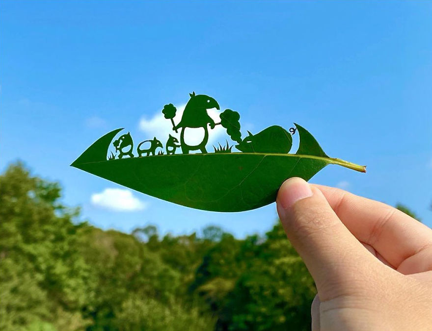 This Japanese Artist Is Going Viral With His Amazing Works Of Art Using Tree Leaves (127 Pics)
