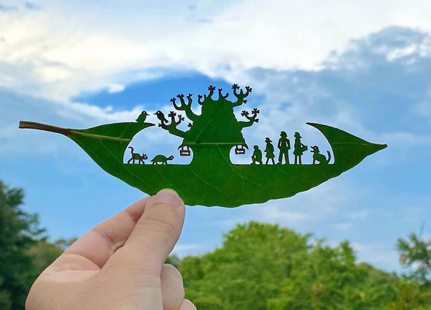 This Japanese Artist Is Going Viral With His Amazing Works Of Art Using Tree Leaves (127 Pics)