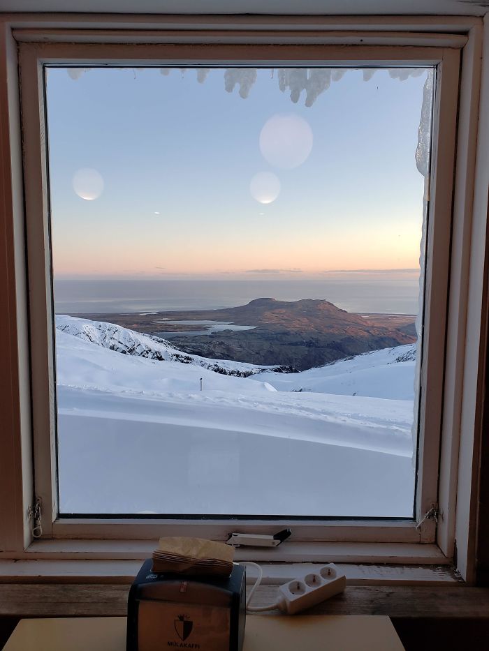 Due To The Light Fixtures' Reflections And The Window's Frame, This Photo I Took In Iceland Looks Like A Painting Of Another Planet