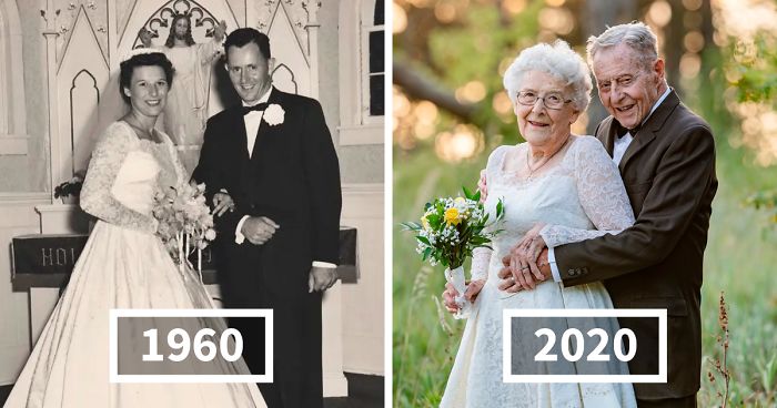 Couple Who’s Been Married For 60 Years Celebrate Their Wedding Anniversary With Photoshoot In Original OutfitsCouple Who’s Been Married For 60 Years Celebrate Their Wedding Anniversary With Photoshoot In Original Outfits