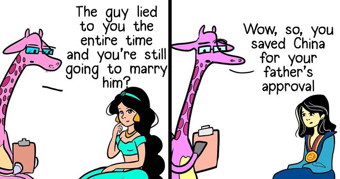 Artist Imagines What Would Happen If Disney Princesses Visited A Psychotherapist (10 Pics)