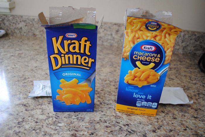 Canadian Kraft Macaroni Has A Fork On The Box While American Has A Spoon