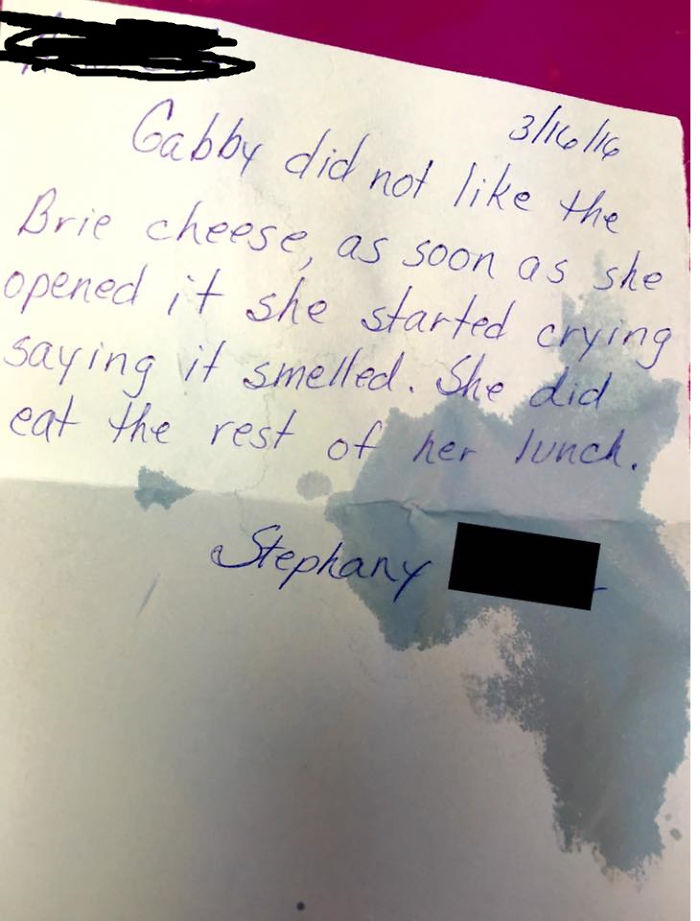 My 6 Year Old Daughter Came Home From School With A Note. Written By The School Lunch Supervisor