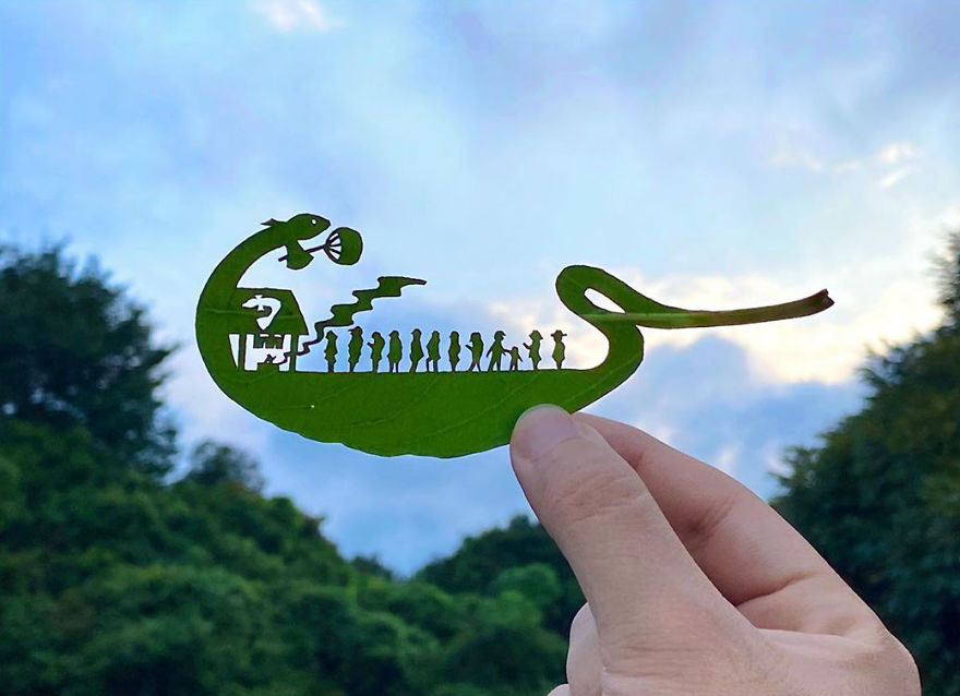This Japanese Artist Is Going Viral With His Amazing Works Of Art Using Tree Leaves (127 Pics)
