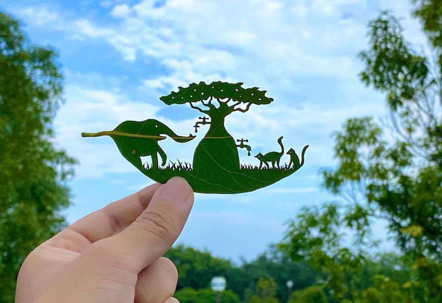 This Japanese Artist Is Going Viral With His Amazing Works Of Art Using Tree Leaves (127 Pics)
