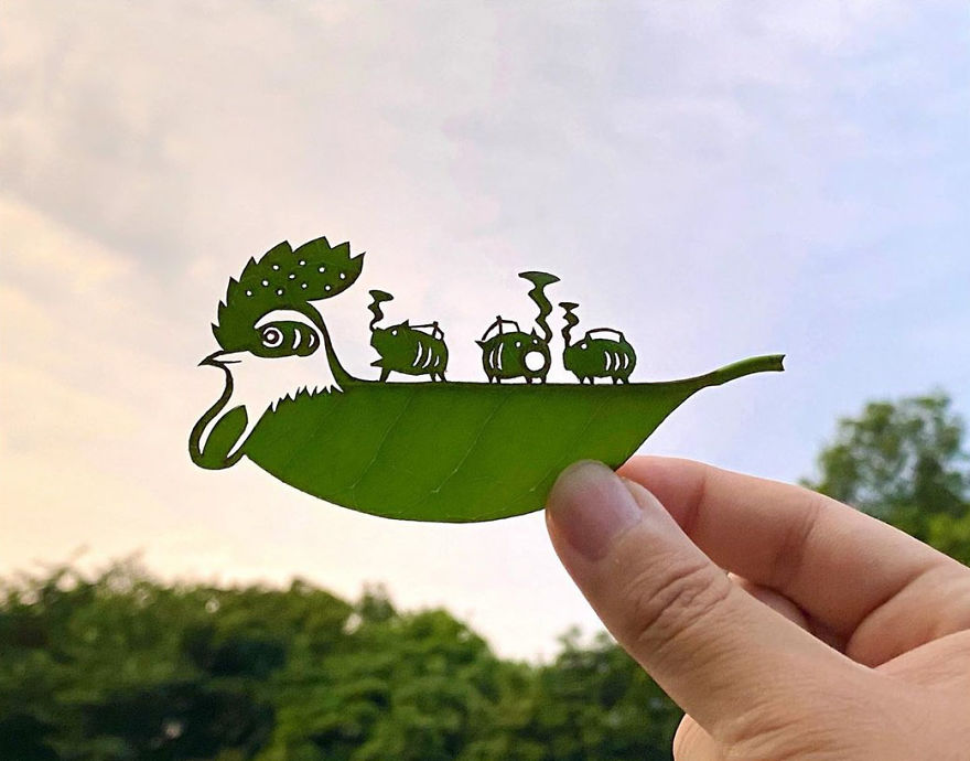 This Japanese Artist Is Going Viral With His Amazing Works Of Art Using Tree Leaves (127 Pics)