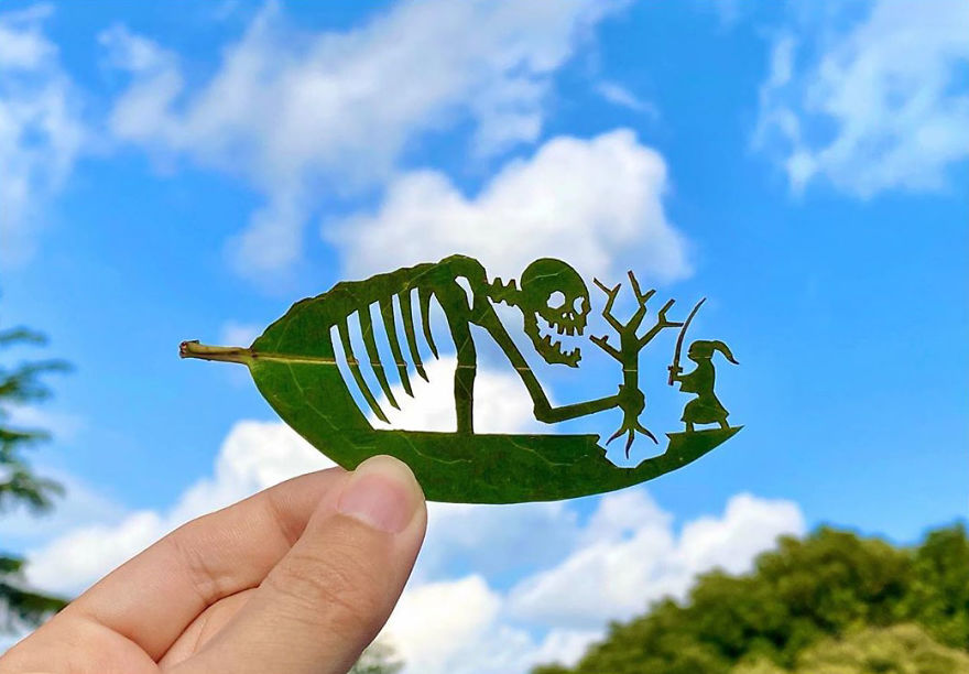 This Japanese Artist Is Going Viral With His Amazing Works Of Art Using Tree Leaves (127 Pics)