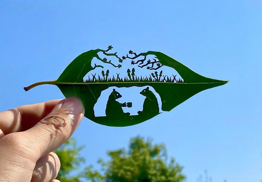 This Japanese Artist Is Going Viral With His Amazing Works Of Art Using Tree Leaves (127 Pics)