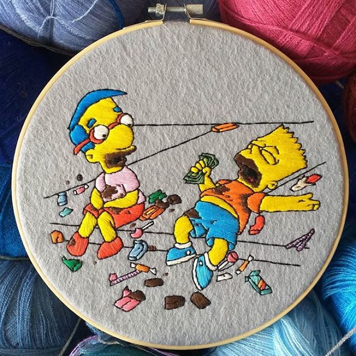 I Recreate My Favorite Simpsons Scenes With Embroidery