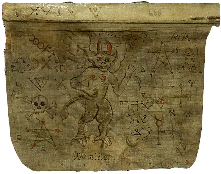 Grimoire Page By An Unknown Hand, British, Possibly 19th Century, Ink And Unknown Substance On Cloth