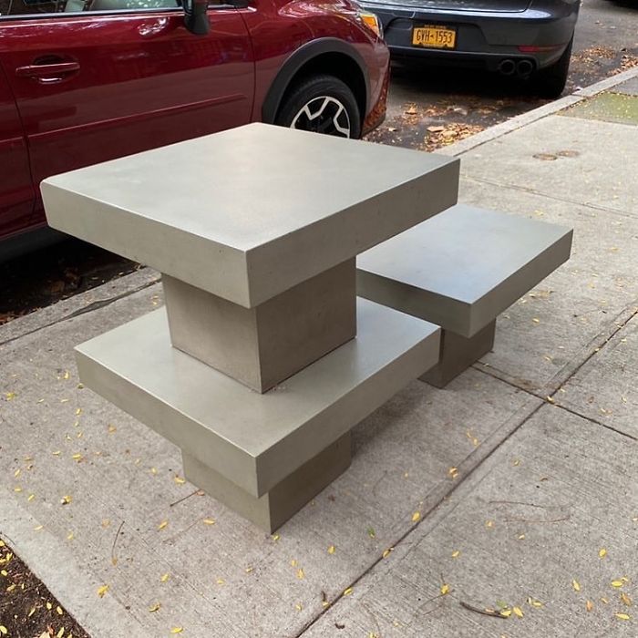 This Is How A Stooping Morning Is Supposed To Go! Amazing Concrete Side/Coffee Tables. We’re Going To Guess They Aren’t Light! 175 Greene Ave In Brooklyn. #stooping #stoopingbrooklyn