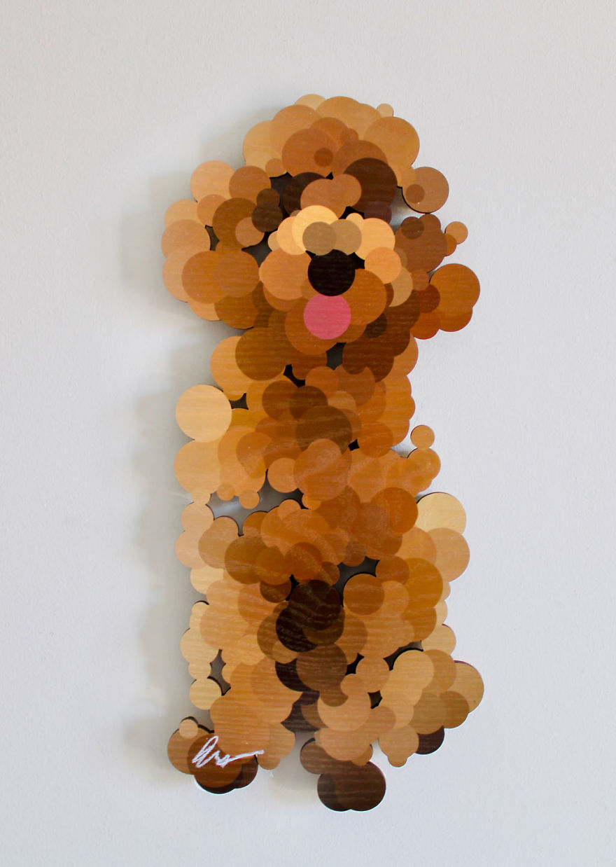 I'm Making Wooden Pointillist Happy Life-Size Dogs Showing Their Tongues