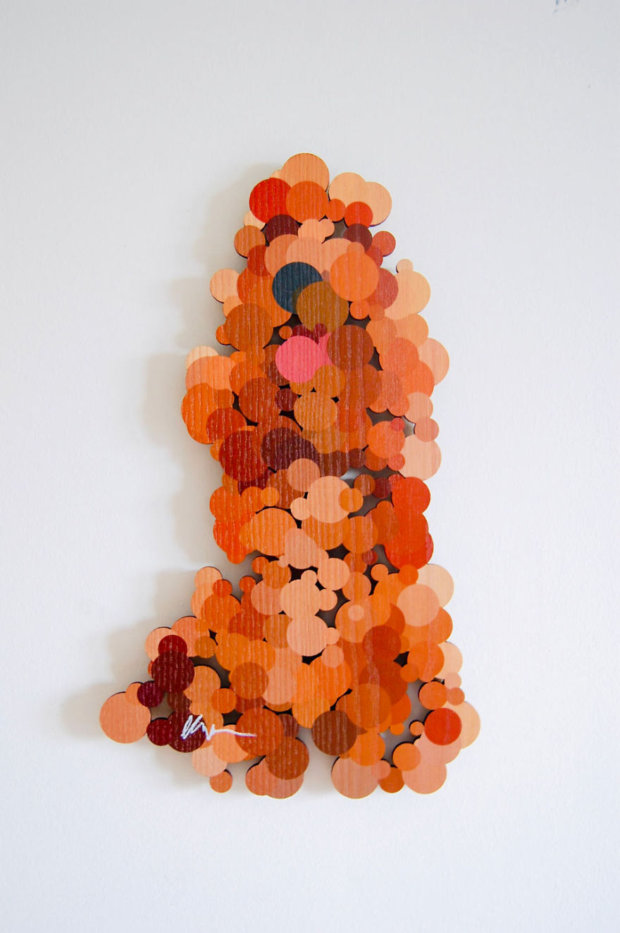 I'm Making Wooden Pointillist Happy Life-Size Dogs Showing Their Tongues