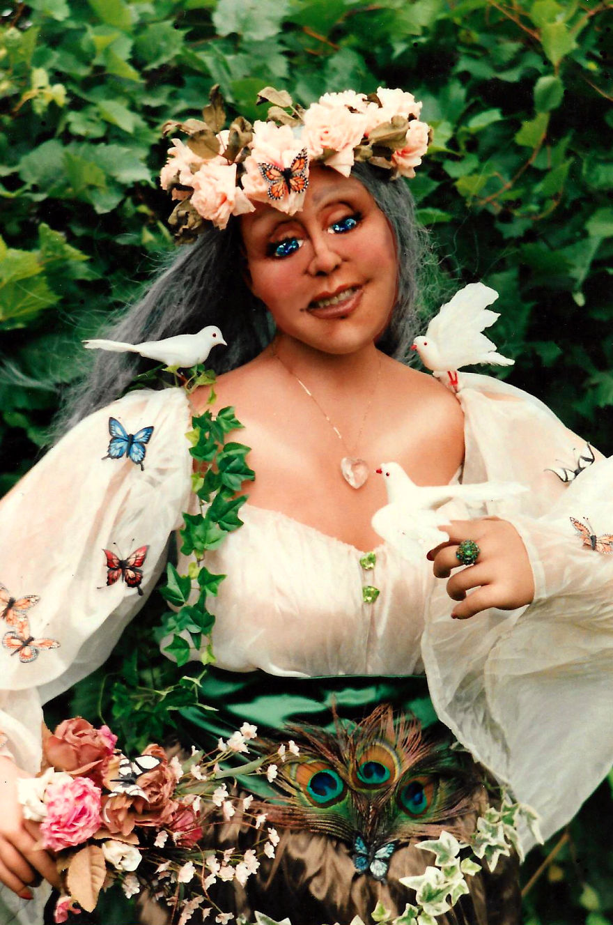 "Mother Nature," Adorned With Hand Painted Butterflies And Clear Crystal Eyes