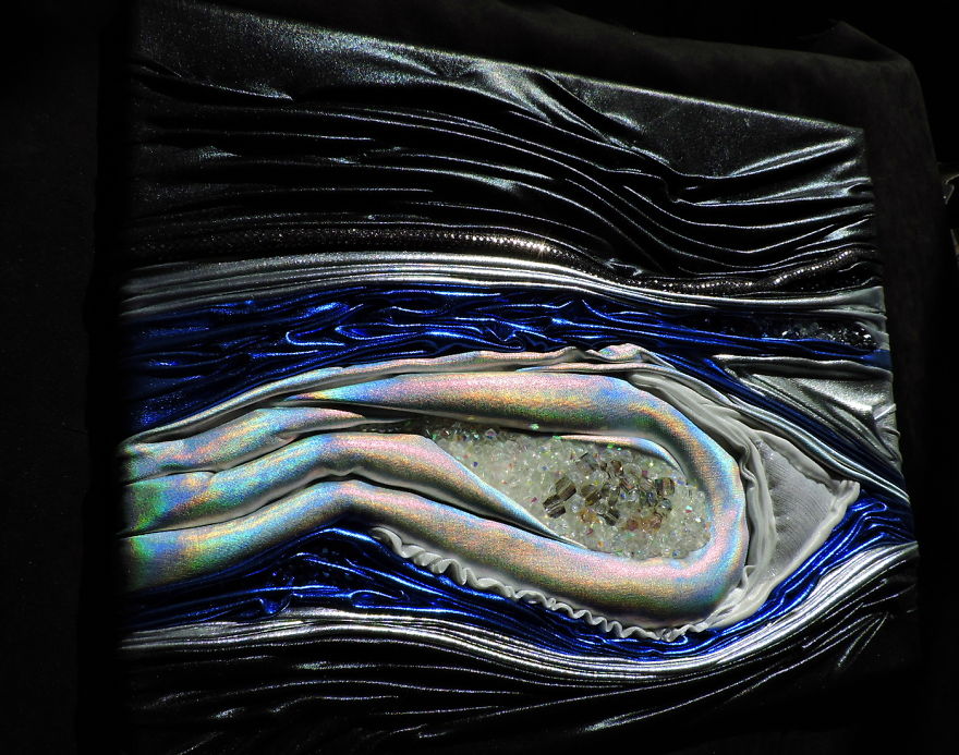 "Unsettled Strata," Wall-Hung Work Depicting Layers Of Rock And Crystals