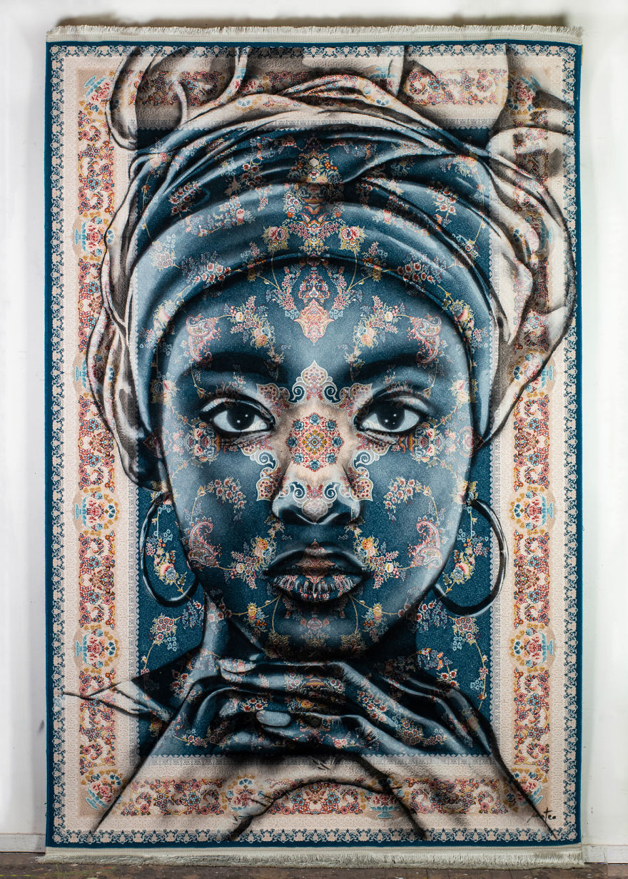 I Paint Women Portraits On Persian Rugs, Which Creates A Magical Fusion Of Ancient Culture And Contemporary Urban Art