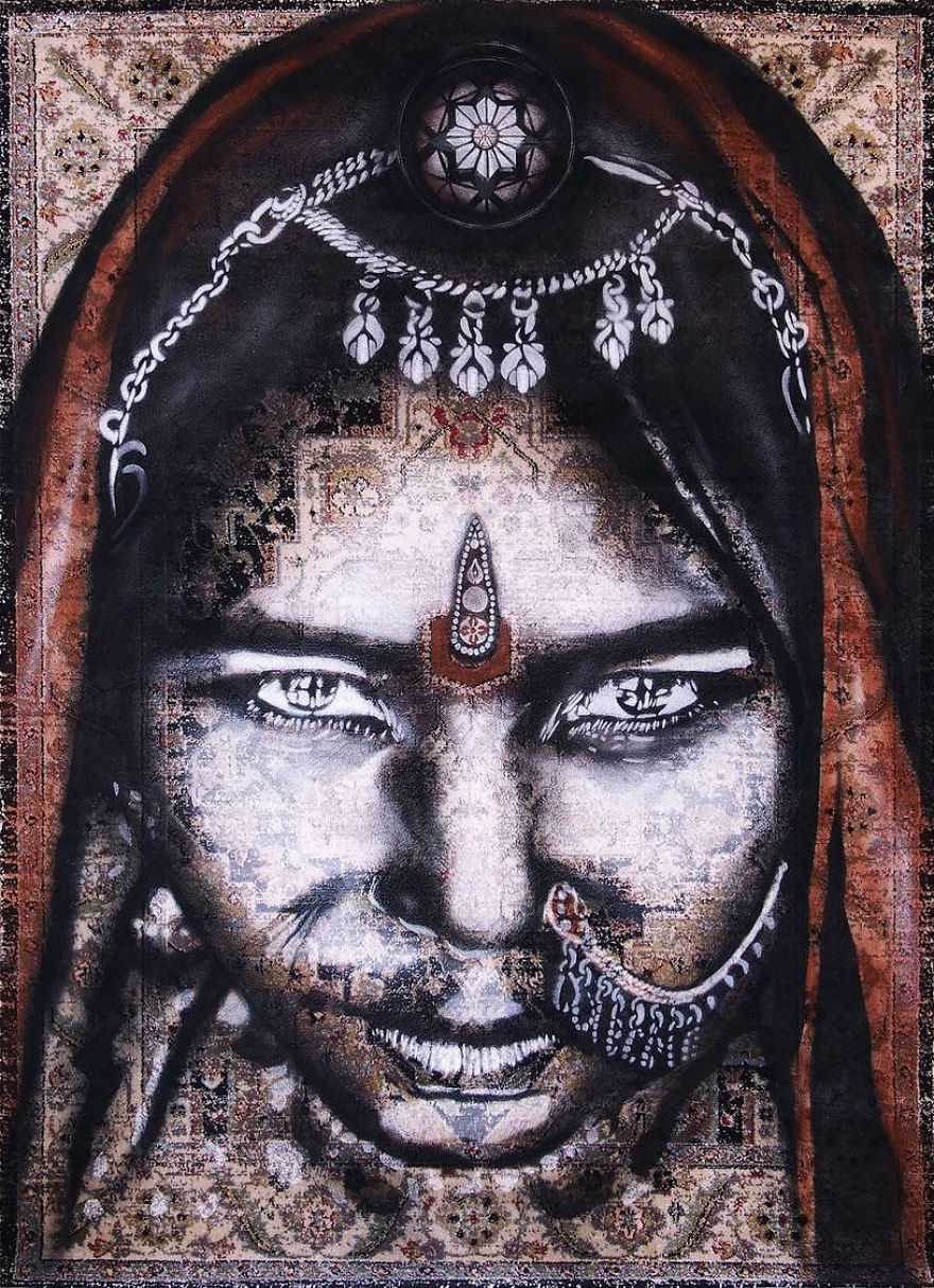 I Paint Women Portraits On Persian Rugs, Which Creates A Magical Fusion Of Ancient Culture And Contemporary Urban Art