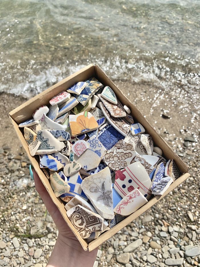 Many Sea Pottery Pieces All Found On The Beach