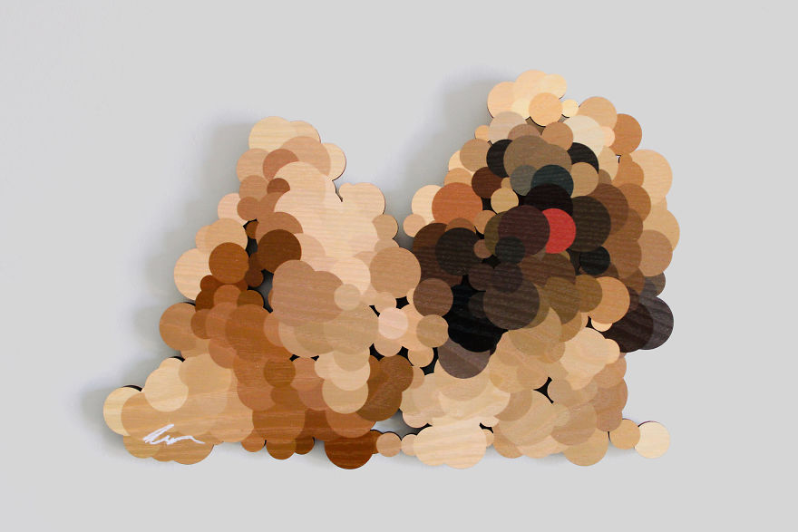 I'm Making Wooden Pointillist Happy Life-Size Dogs Showing Their Tongues