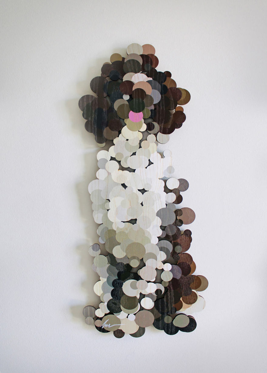I'm Making Wooden Pointillist Happy Life-Size Dogs Showing Their Tongues