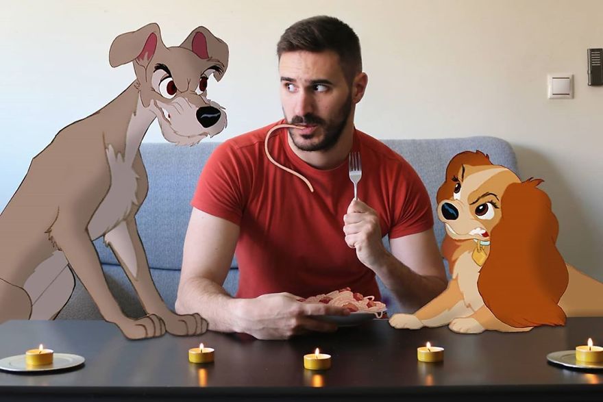This Guy Is Interacting On Adventures With Cartoon Characters And The Result Is Really Fun