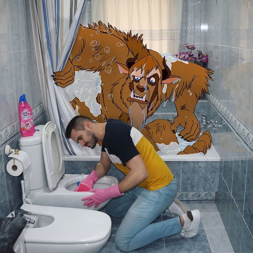 This Guy Is Interacting On Adventures With Cartoon Characters And The Result Is Really Fun